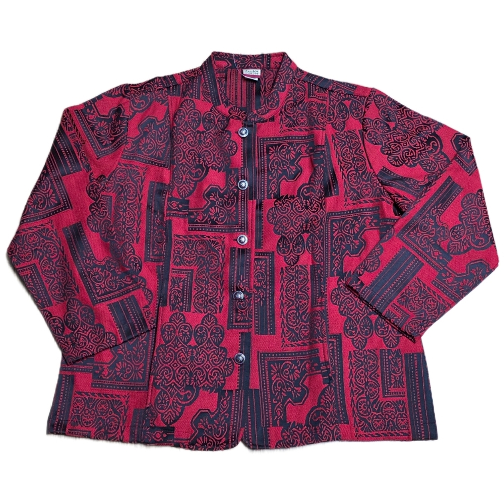 Vintage‎ Tudor Court Jacket Red and Black Women's Size XL Geometric Tapestry
